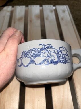 Classic Blue Fruit Pattern Ceramic Bowl - White and Blue Home Art